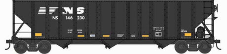 100-Ton 3-Bay Open Hopper with Coal Load - Ready to Run -- Norfolk Southern #146301 (black, Horse Head Logo)