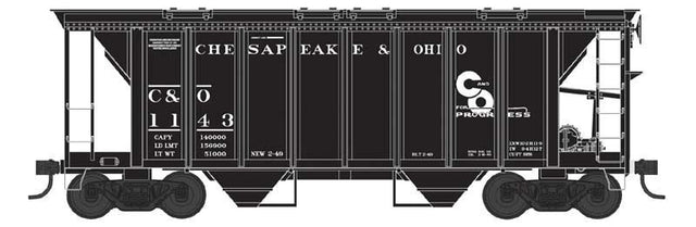 70-Ton 2-Bay Covered Hopper with Closed Sides - Ready to Run -- Chesapeake & Ohio #1150 (black, Progress Logo)