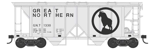 70-Ton 2-Bay Covered Hopper with Open Sides - Ready to Run -- Great Northern #1339 (gray, black, Large Rocky Silhouette)