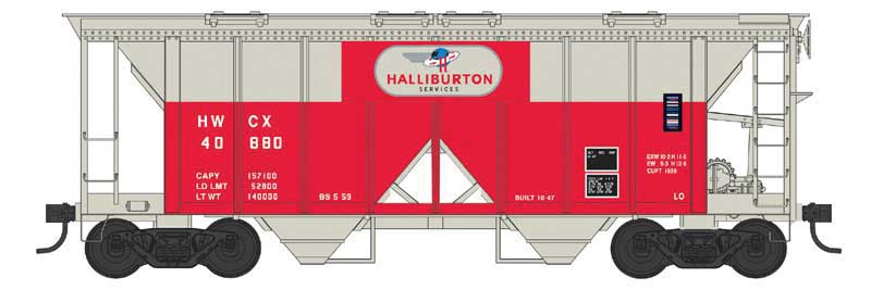 70-Ton 2-Bay Covered Hopper with Open Sides - Ready to Run -- Halliburton #40902 (gray, red)