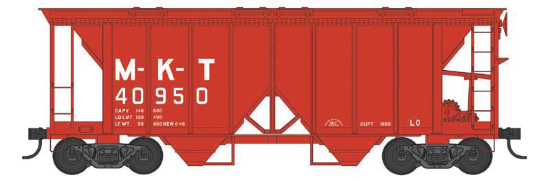 70-Ton 2-Bay Covered Hopper with Open Sides - Ready to Run -- Missouri-Kansas-Texas #40904 (red, white)