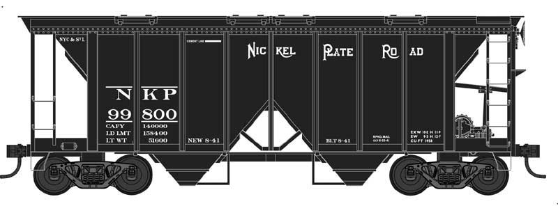 70-Ton 2-Bay Covered Hopper with Open Sides - Ready to Run -- Nickel Plate Road #99800 (black)