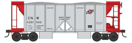 70-Ton 2-Bay Ballast Hopper with Open Sides - Ready to Run -- Chicago & North Western #X201675 (gray, red)