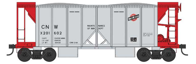 70-Ton 2-Bay Ballast Hopper with Open Sides - Ready to Run -- Chicago & North Western #X201675 (gray, red)