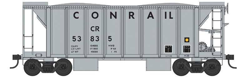 70-Ton 2-Bay Ballast Hopper with Closed Sides - Ready to Run -- Conrail #53835 (MOW gray)