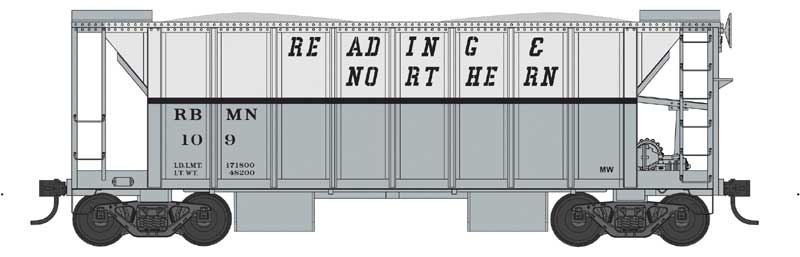 70-Ton 2-Bay Ballast Hopper with Closed Sides - Ready to Run -- Reading & Northern #112 (2-Tone Gray)