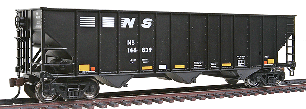 100-Ton 3-Bay Open Hopper Assembled w/Knuckle Couplers & Metal Wheels -- Norfolk Southern #146839 w/Yellow Conspicuity Stripes