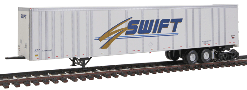 53' Plate-Wall Roadrailer - Assembled - Executive Line -- Swift #1479 (white, blue, gold)