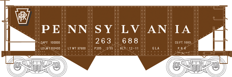PRR Class GLa 2-Bay Open Hopper - Ready to Run - Executive Line -- Pennsylvania Railroad #263749 (Tuscan, Shadow Keystone)