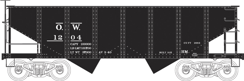PRR Class GLa 2-Bay Open Hopper - Ready to Run - Executive Line -- New York Ontario & Western OW #1246 (black, white)