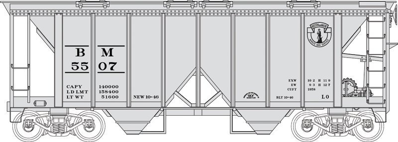 70-Ton 2-Bay Covered Hopper w/Open Sides - Ready to Run - Executive Line -- Boston & Maine #5517 (gray, black, Small Minuteman Logo)