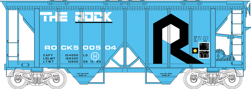 70-Ton 2-Bay Covered Hopper w/Open Sides - Ready to Run - Executive Line -- Rock Island #500504 (blue, white, black; Large Logo)-1