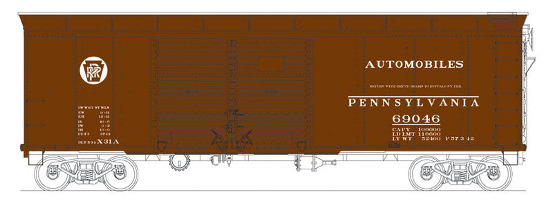 Class X31a Round-Roof Double-Door Boxcar - Ready to Run -- Pennsylvania Railroad #69066 (Tuscan, Circle Keystone, Auto Service)