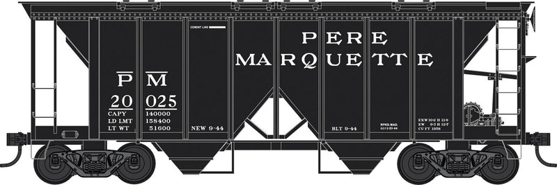 70-Ton 2-Bay Covered Hopper w/Open Sides - Ready to Run - Executive Line -- Pere Marquette #20045 (black)