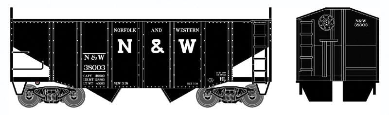 55-Ton Fishbelly 2-Bay Open Hopper w/Peaked Ends - Ready to Run -- Norfolk & Western #38248 (black, Block N&W)