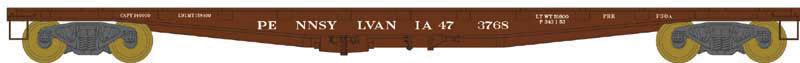PRR F30a Flatcar - Ready to Run -- Pennsylvania Railroad #473768 (1950s Scheme, Tuscan, Spelled-Out Roadname)