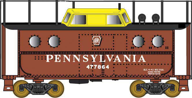 PRR Class N5C Steel Cabin Car (Caboose) w/Antenna - Ready to Run -- Pennsylvania Railroad #477940 (Tuscan, black, yellow Cupola)