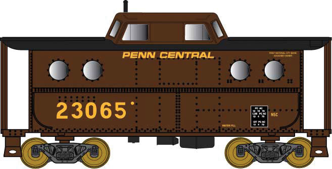 PRR Class N5C Steel Cabin Car (Caboose) - Ready to Run -- Penn Central #23065 (brown, black, yellow)