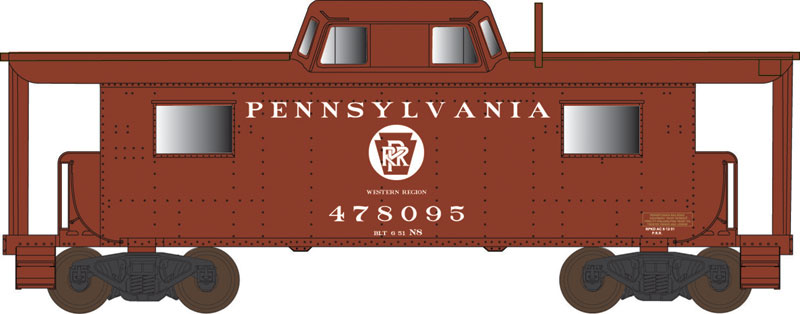 PRR Class N8 Steel Center-Cupola Cabin Car (Caboose) - Ready to Run -- Pennsylvania Railroad #478095 (Western Region, Tuscan, Circle Keystone)