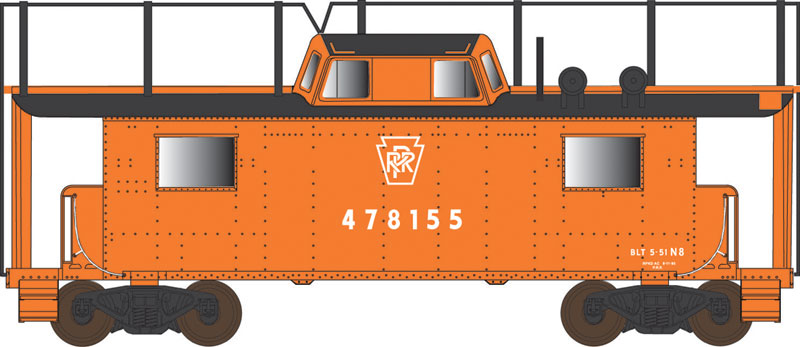 PRR Class N8 Steel Center-Cupola Cabin Car (Caboose) - Ready to Run -- Pennsylvania Railroad #478155 (Focal Orange w/Antenna, Plain Keystone)