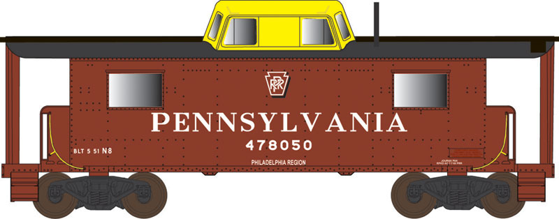 PRR Class N8 Steel Center-Cupola Cabin Car (Caboose) - Ready to Run -- Pennsylvania Railroad #478050 (Phila. Region, yellow Cupola, Shadow Keystone