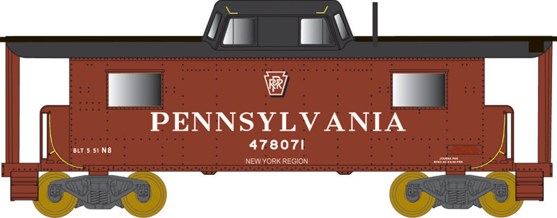 PRR Class N8 Steel Center-Cupola Cabin Car (Caboose) - Ready to Run -- Pennsylvania Railroad #478073 (New York Region, black Cupola, Shadow Keyston