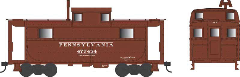PRR Class N5 Steel Cabin Car (Caboose) - Ready to Run -- Pennsylvania Railroad #477454 (Early Scheme, Tuscan)