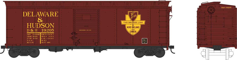 40' Single-Door Boxcar - Ready to Run -- Delaware & Hudson #19198 (Boxcar Red, yellow, Large Bridge Line Logo)