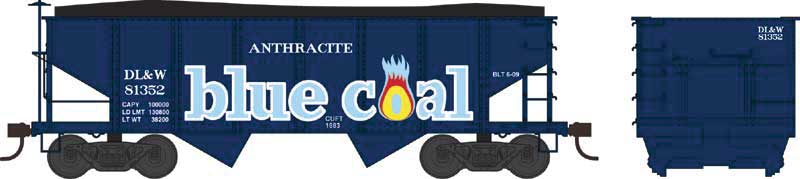 PRR Class GLa 2-Bay Open Hopper - Ready to Run -- Delaware, Lackawanna & Western 81468 (blue, orange, Blue Coal Fantasy Graphi