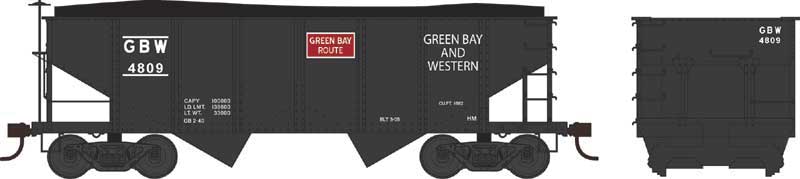 PRR Class GLa 2-Bay Open Hopper - Ready to Run -- Green Bay & Western #4823 (black, Red Logo)