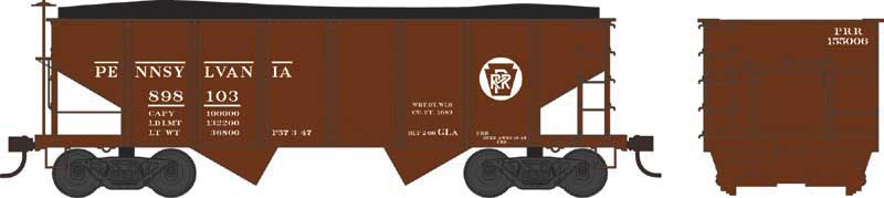 PRR Class GLa 2-Bay Open Hopper - Ready to Run -- Pennsylvania Railroad 898103 (Tuscan, Circle Keystone)