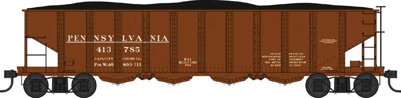 Class H21a 4-Bay Hopper with Clamshell Doors - Ready to Run -- Pennsylvania Railroad 414008 (Tuscan, Early Lettering)