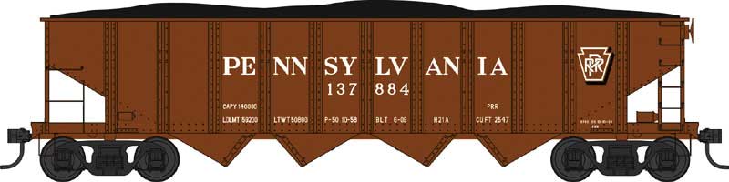 Class H21a 4-Bay Hopper - Ready to Run -- Pennsylvania Railroad 137945 (Tuscan, Shadow Keystone)