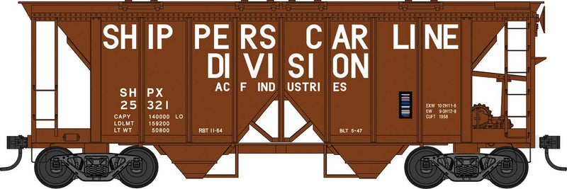 70-Ton 2-Bay Covered Hopper with Open Sides - Ready to Run -- Shippers Car Line 25330 (Boxcar Red, white)