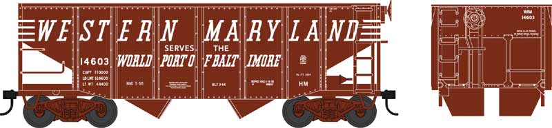 55-Ton Fishbelly Hopper - Ready to Run -- Western Maryland 14603 (Boxcar Red, Speed Lettering, Port of Baltimore)