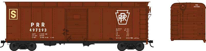Class X-31a 40' Inset-Roof Single-Door Boxcar - Ready to Run -- Pennsylvania Railroad 497293 (Tuscan, Plain Keystone, Stores Service)
