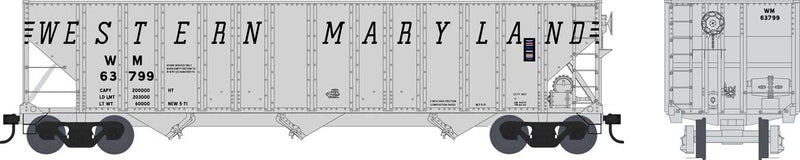 100-Ton 3-Bay Open Hopper - Ready to Run - Executive Line -- Western Maryland 63810 (gray, speed lettering)