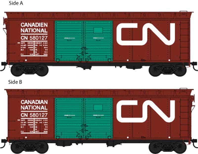 40' Double-Door Steel Boxcar - Ready to Run -- Canadian National 580132 (Boxcar Red, green, Noodle Logo)