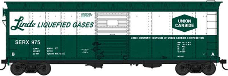 40' Single-Door Steel Boxcar - Ready to Run -- Linde Liquefied Gases 987 (green, white)