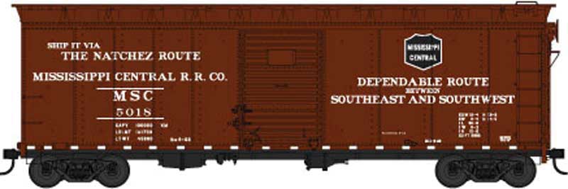 40' Single-Door Steel Boxcar - Ready to Run -- Mississippi Central 5018 (Boxcar Red, black, Natchez Route Logo)