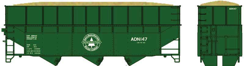 70-Ton Ribbed-Side Wood Chip Hopper with Ribbed Side Extensions - Ready to Run -- Ashley Drew & Northern 171 (Ex-MP, green, white)