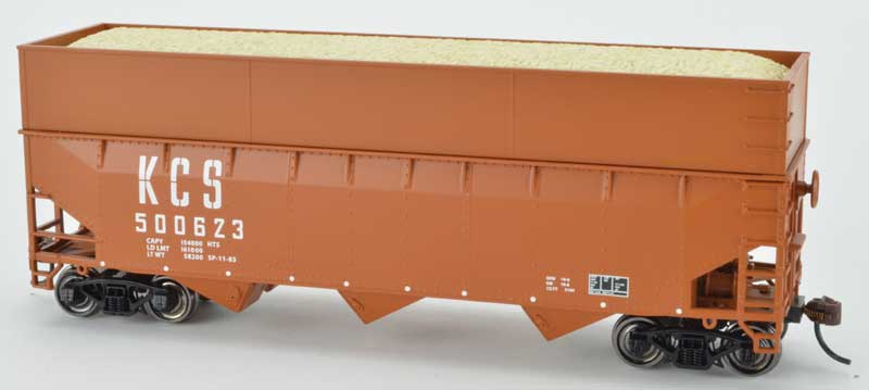 70-Ton Offset-Side Wood Chip Hopper with Flat Side Extensions - Ready to Run -- Kansas City Southern 502856 (Built 4-49, brown, Large KCS)