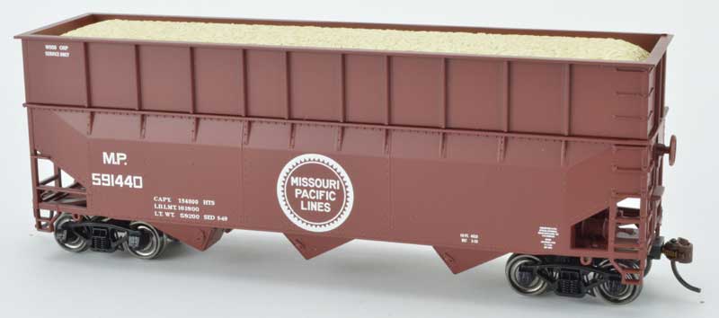 70-Ton Ribbed-Side Wood Chip Hopper with Ribbed Side Extensions - Ready to Run -- Missouri Pacific 591515 (Built 3-53, Boxcar Red, Large Buzz Saw Logo)