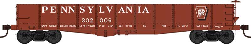GS 40' Gondola - Ready to Run -- Pennsylvania Railroad 302095 (Tuscan, Shadow Keystone, Built 10-05)