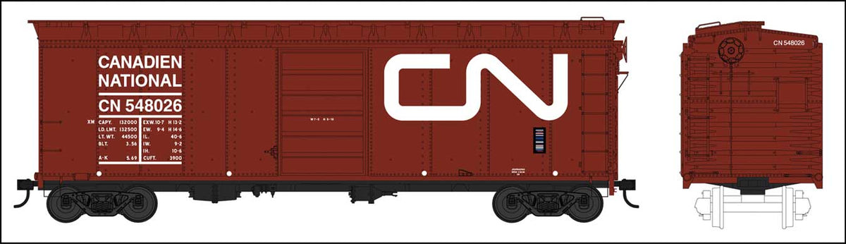 40' Single-Door Boxcar - Ready to Run -- Canadian National 548073 (Boxcar Red, Large Noodle Logo, Built 3-56 Repack 2