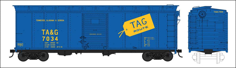 40' Single-Door Boxcar - Ready to Run -- Tennessee, Alabama & Georgia 7034 (blue, yellow, Built 4-47 Repack 6-65)