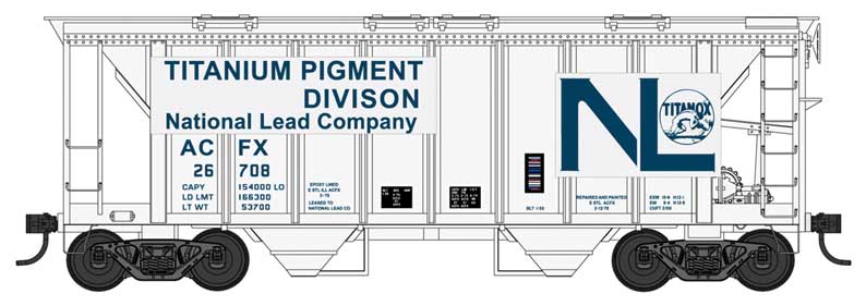 70-Ton 2-Bay Covered Hopper with Closed Sides - Ready to Run -- National Lead 26712 (white, blue, Built 1-50 Repack 3-70)