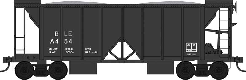 70-Ton 2-Bay Ballast Hopper with Side Chutes (Ballast Gates) - Ready to Run -- Bessemer & Lake Erie #A462 (Built 6-47, black)