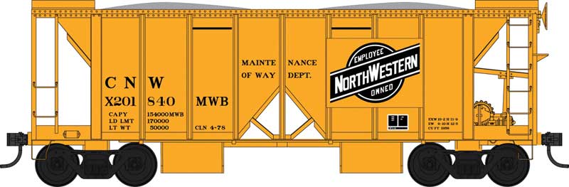 70-Ton 2-Bay Ballast Hopper with Side Chutes (Ballast Gates) - Ready to Run -- Chicago & North Western #X201840 (Built 4-42, MOW Yellow, Large Logo Panel)