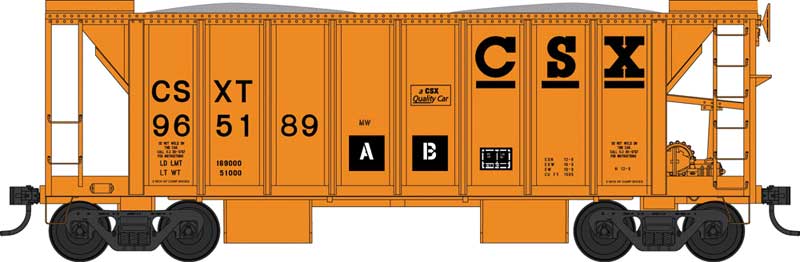 70-Ton 2-Bay Ballast Hopper with Side Chutes (Ballast Gates) - Ready to Run -- CSX 965223 (Built 2-56, MOW orange)